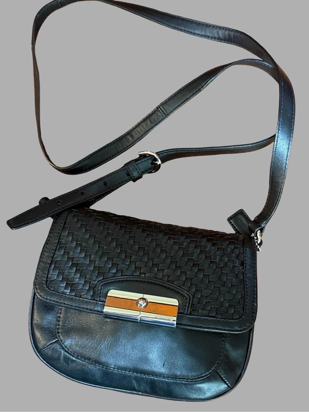 ✨ Coach Kristin Black Woven Braided Leather Flap Crossbody Bag 47478 ✨